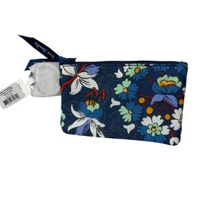 Vera Bradley Zip ID Case Floral Bursts Navy Blue Cotton Wallet Keychain 14559X59